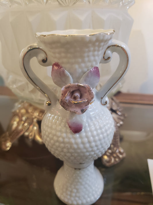 1950s Hobnail bud vase with gilded rose accent
