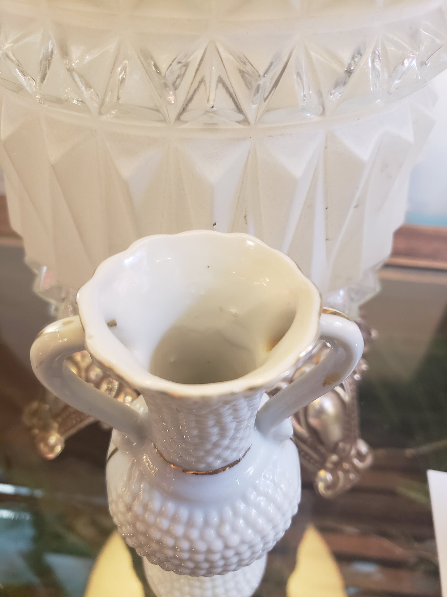 1950s Hobnail bud vase with gilded rose accent