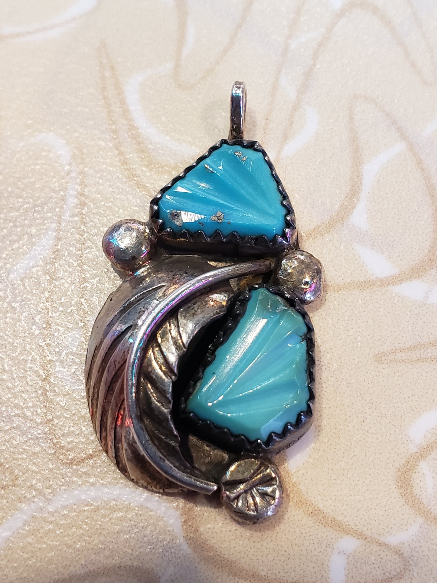 Turquoise and sterling Feather pendant