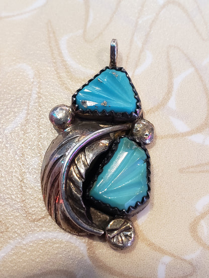 Turquoise and sterling Feather pendant