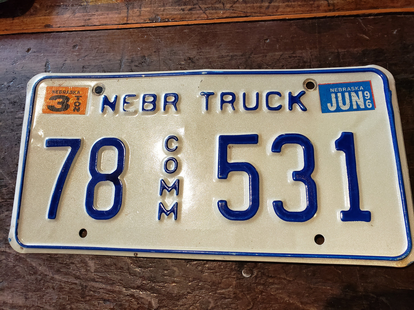 1996 Nebraska Commercial Truck License Plate 78 COMM 531