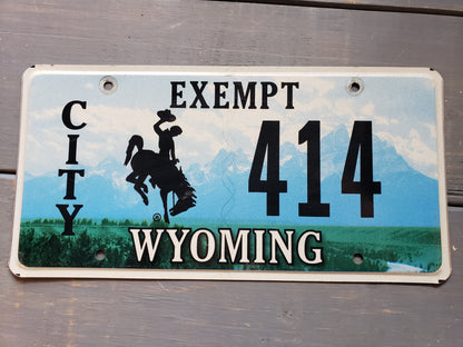 Wyoming City Exempt retired license plate #414