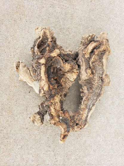 Driftwood sculpture with imbedded rocks