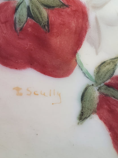 Green Platter with Strawberries vintage