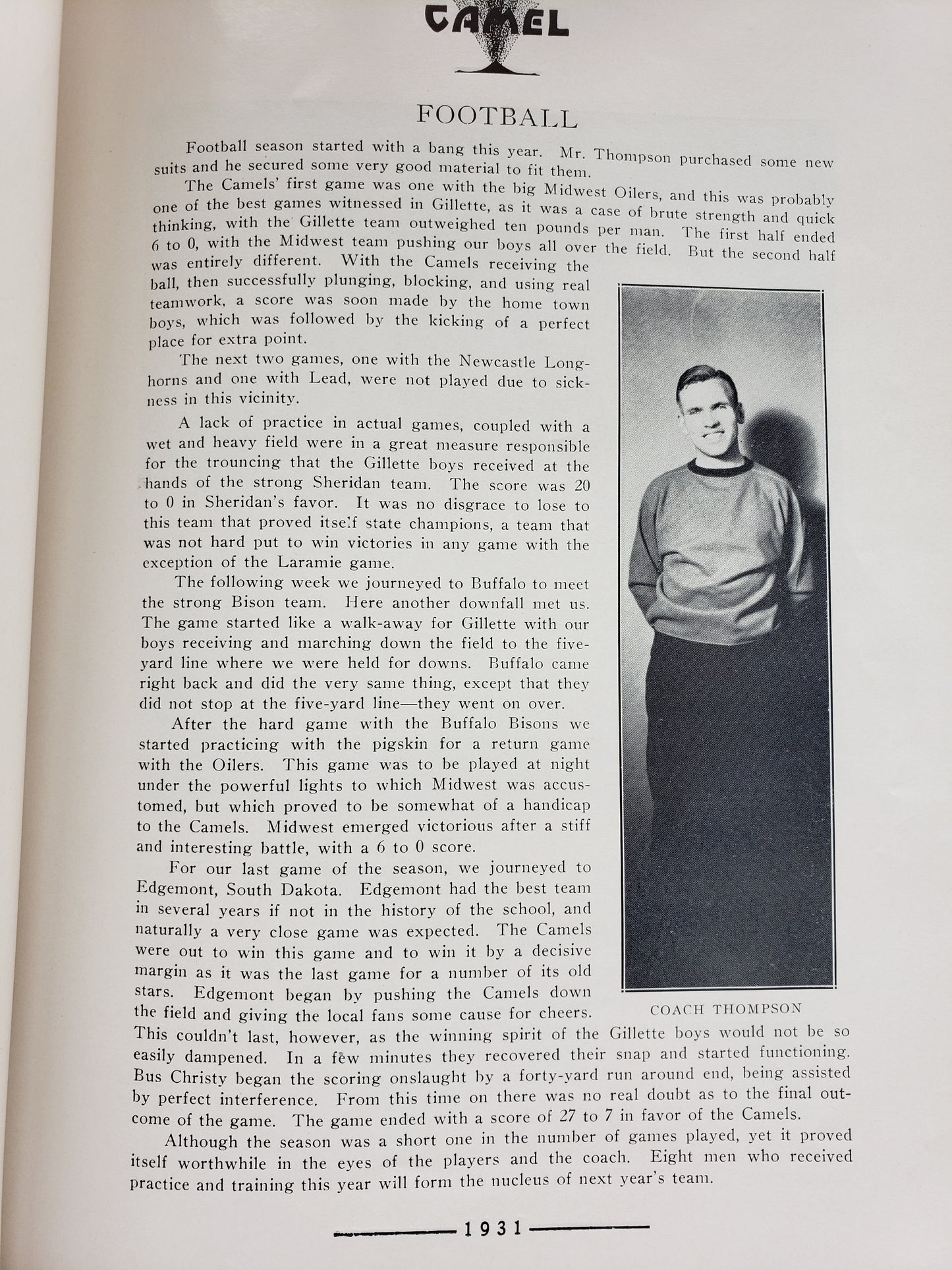 1931 CAMEL yearbook Campbell County High School Gillette Wyoming