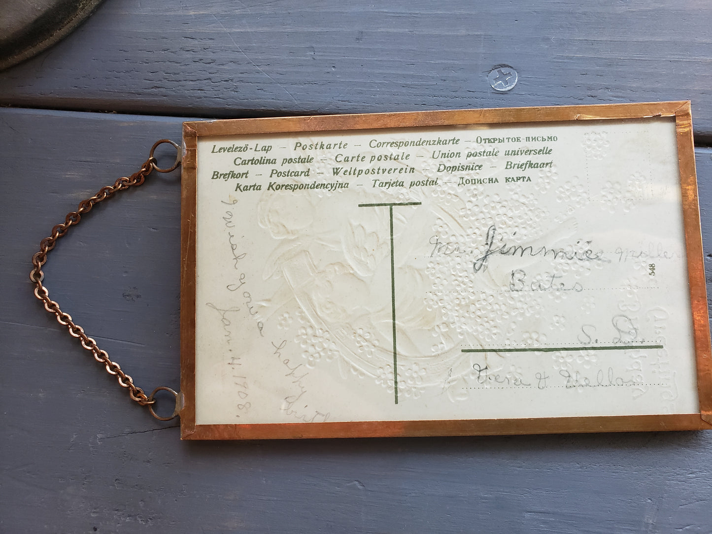 1908 Birthday Greetings Postcard Copper Framed