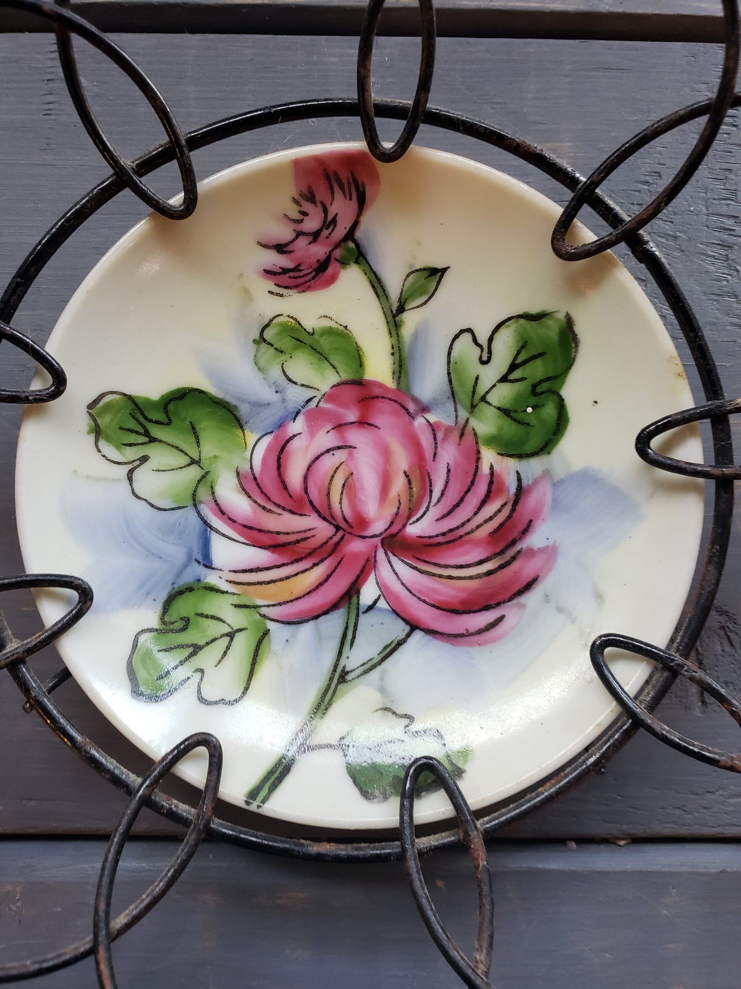 Vintage Souvenir Flower Plate wall hang