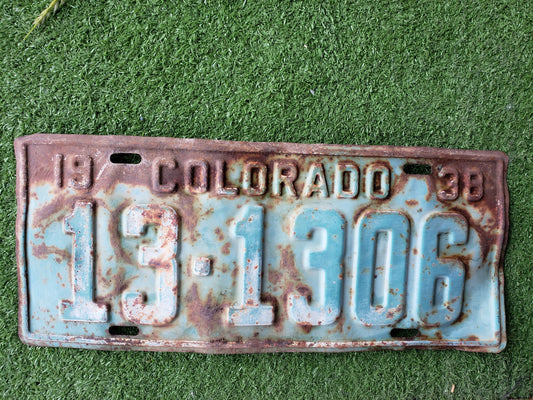 1938 Colorado license plate #13 1306