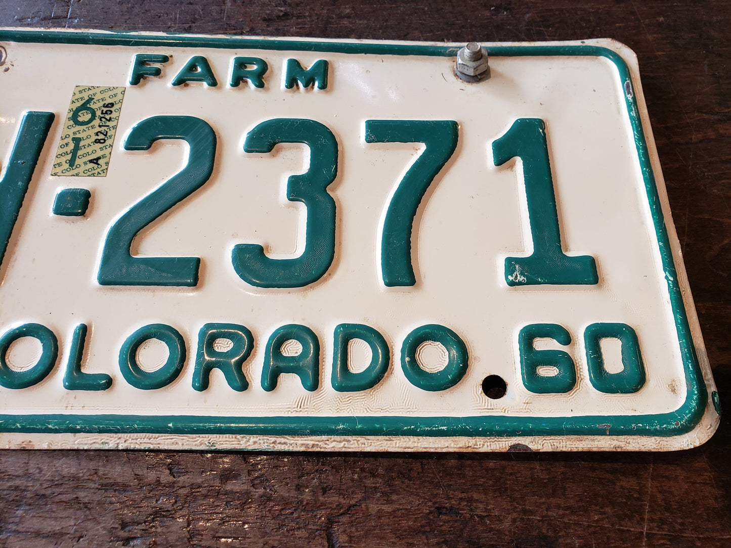 1960 Colorado FARM license plate UW 2371