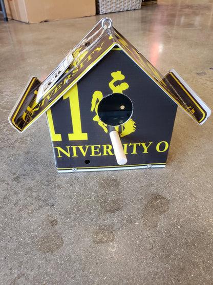 Large Bird House made from University Of Wyoming License Plates