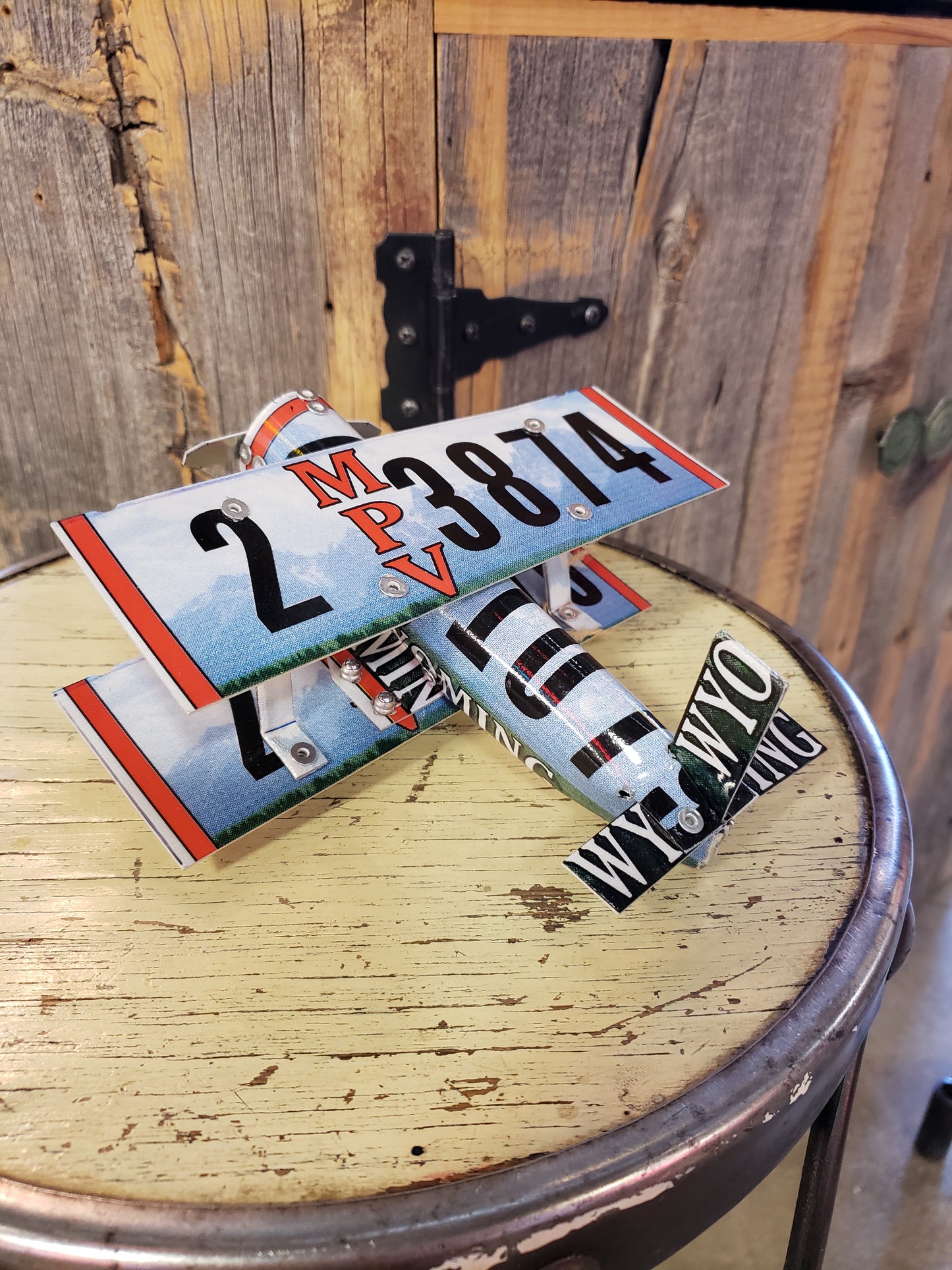 Small Bi-plane made from Wyoming MPV license plates