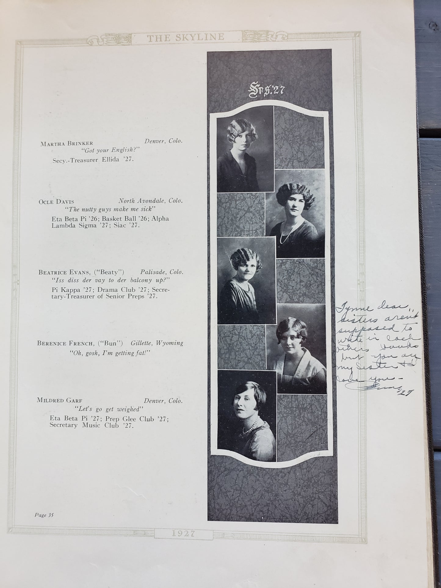 1927 yearbook Colorado Woman's College "The Skyline"