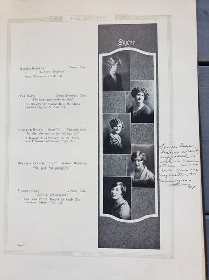 1927 yearbook Colorado Woman's College "The Skyline"