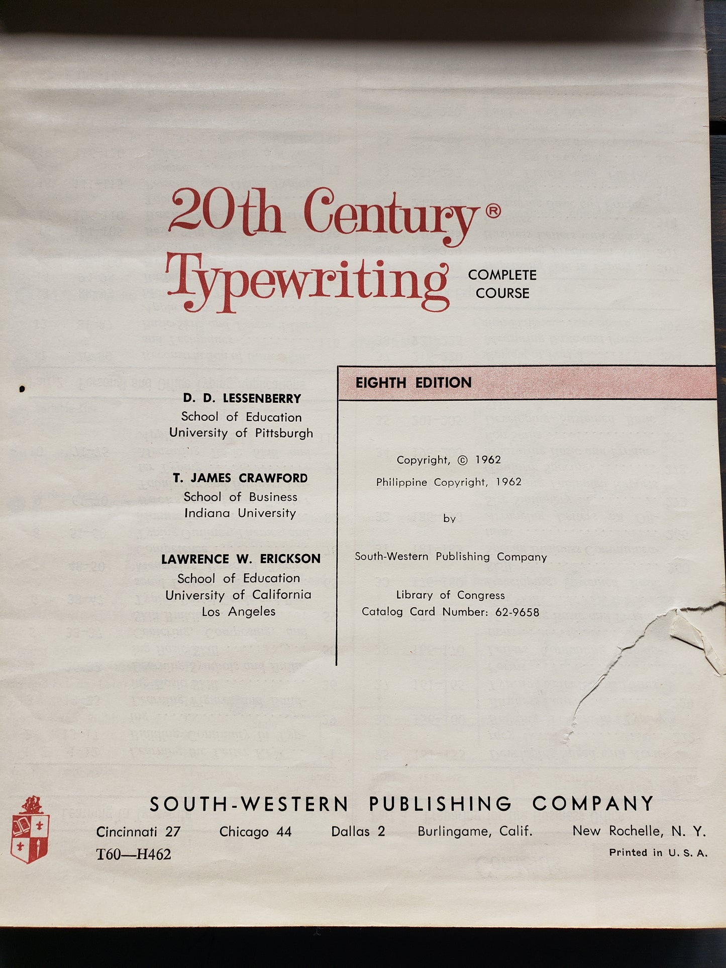 1962 20th Century Typewriting Eighth Edition