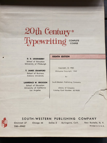 1962 20th Century Typewriting Eighth Edition