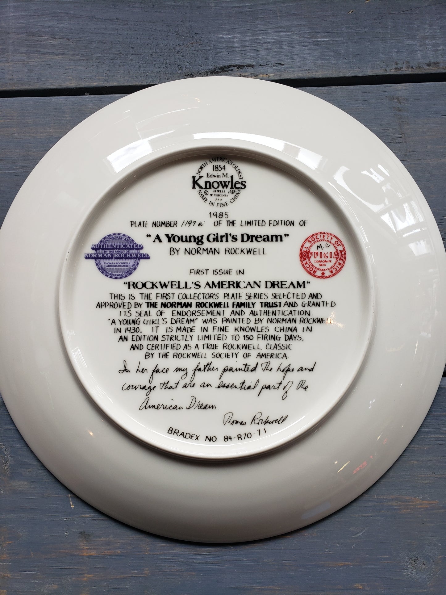 A Young Girl's Dream collectible plate