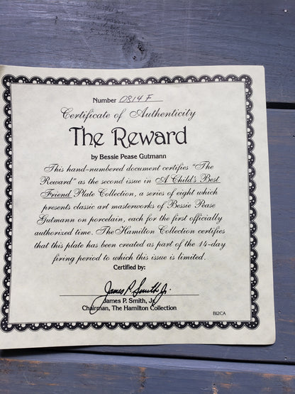 "The Reward" A Child's Best Friend collectible plate by Bessie Pease Gutmann