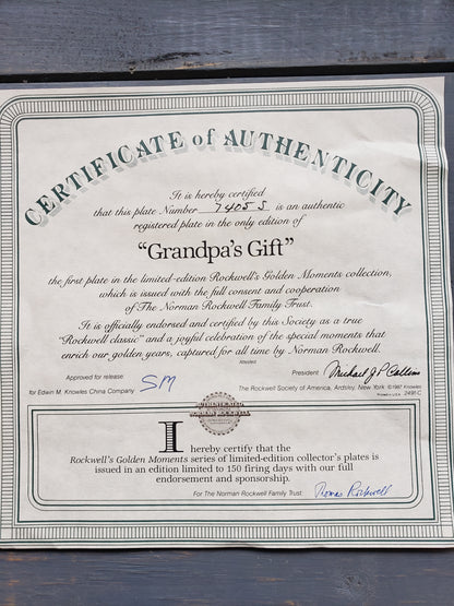 "Grandpa's Gift" by Norman Rockwell collectible plate