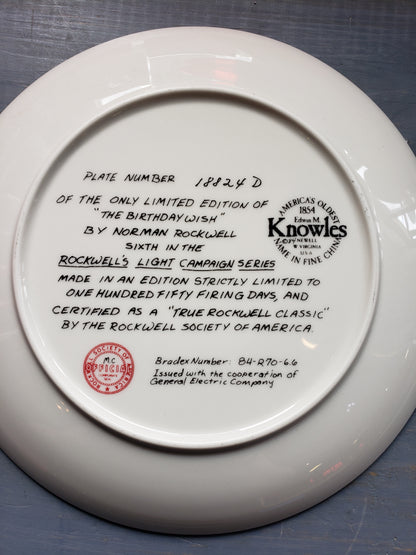 "The Birthday Wish" by Norman Rockwell collectible plate
