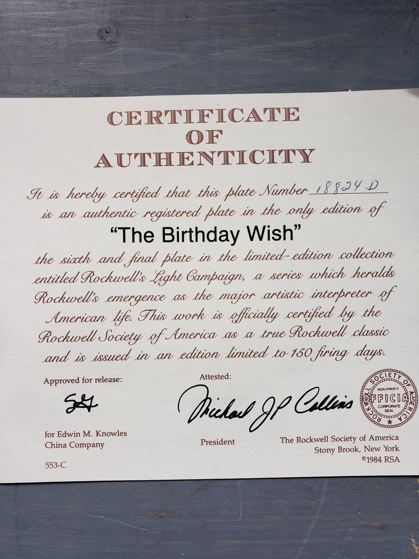 "The Birthday Wish" by Norman Rockwell collectible plate