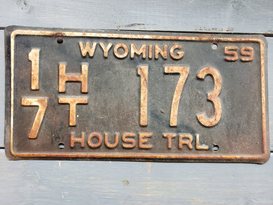 1959 Wyoming House Trailer license plate # 17 HT 173