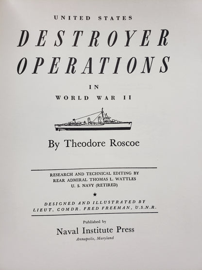 United States Destroyer Operations in World War II by Theodore Roscoe