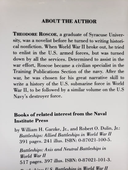 United States Destroyer Operations in World War II by Theodore Roscoe