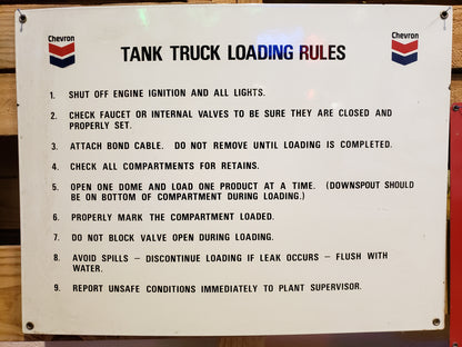Chevron Tank Truck loading Rules Porcelain Sign