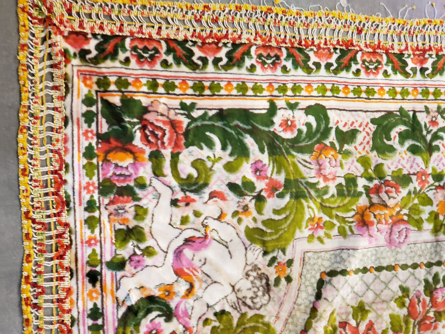 Vintage Velour Floral Cherubs Bedspread 97 x 81 inches