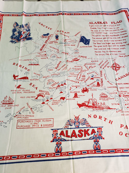ALASKA souvenir card table cloth 51 x 53"