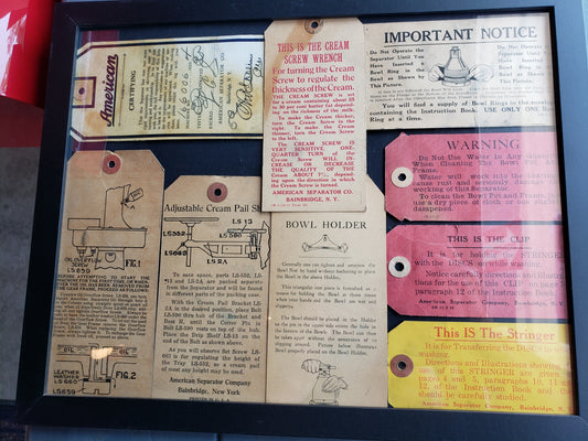 12 x 15 inch framed Cream Separator Hang Tags