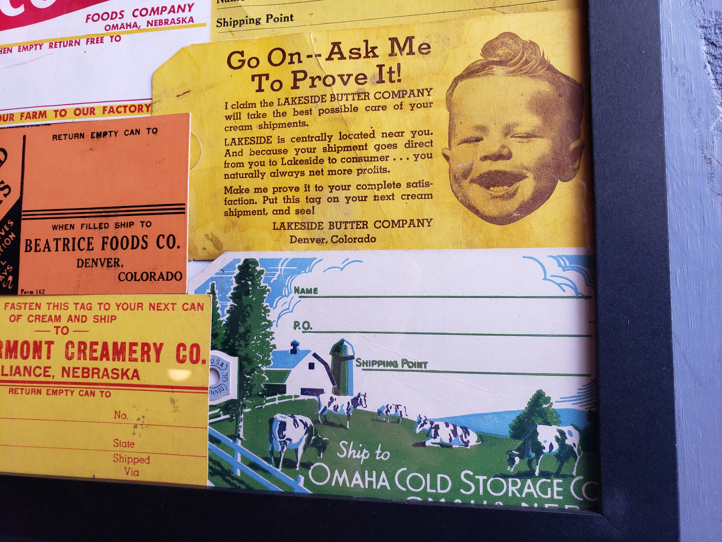 Six Vintage Cream Tags in 9 x 11 frame