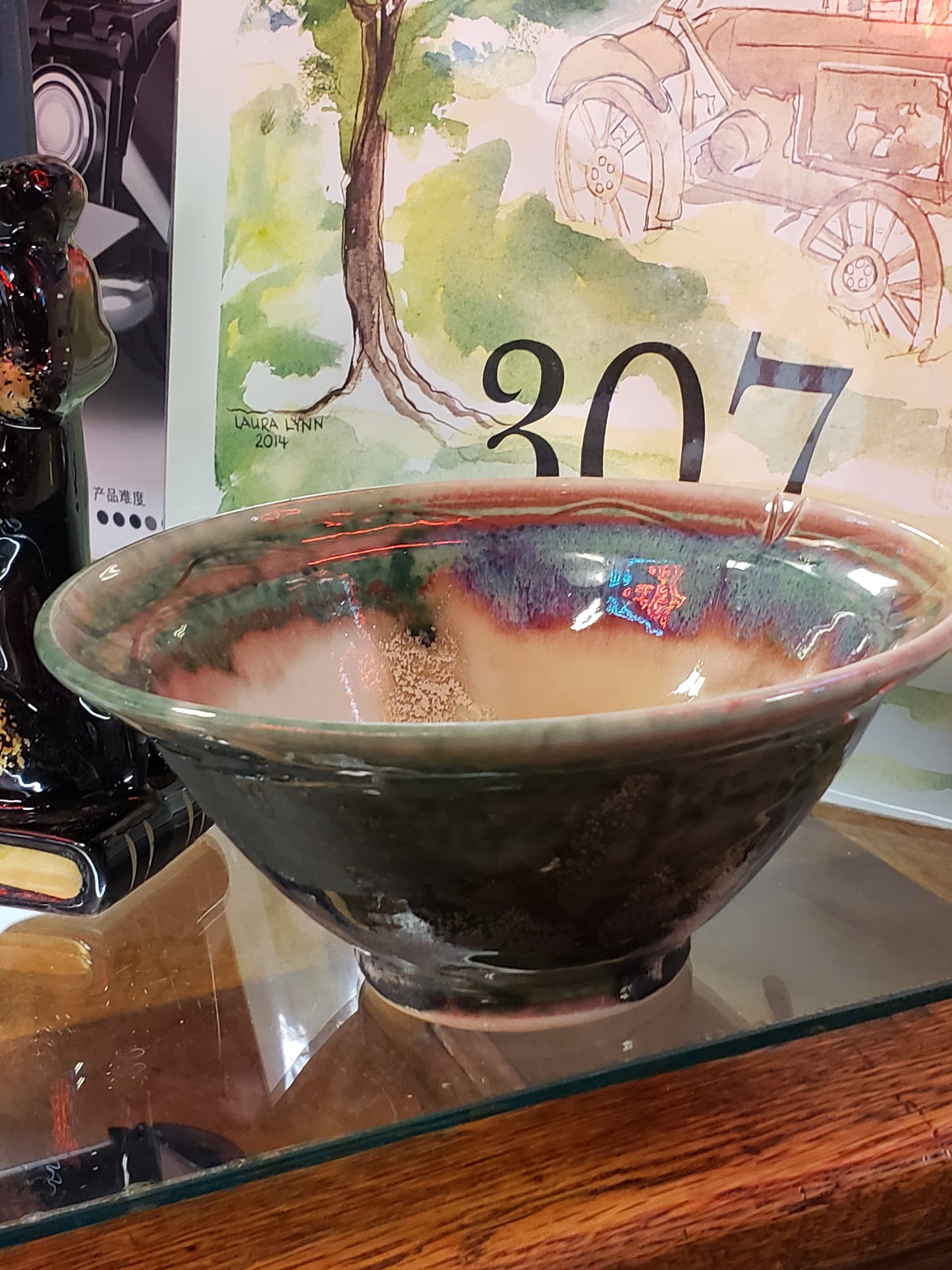 Simon glazed pottery bowl (dragonfly stamp)