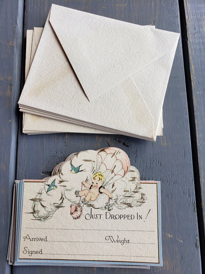 12 Vintage Birth Announcements with envelopes