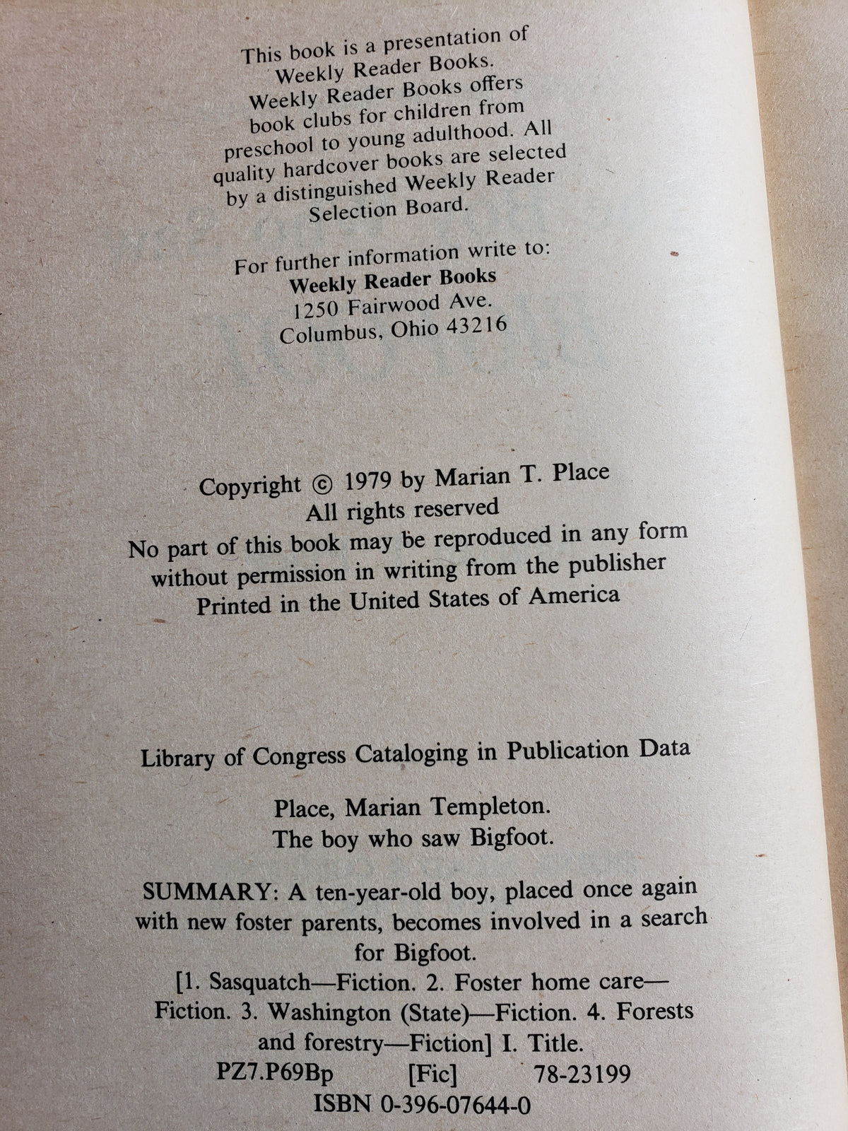 The Boy Who Saw Bigfoot by Marian T. Place (1979)