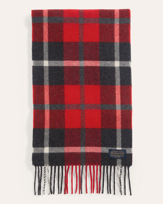 Pendleton Whisperwool Muffler in Red Charcoal Plaid