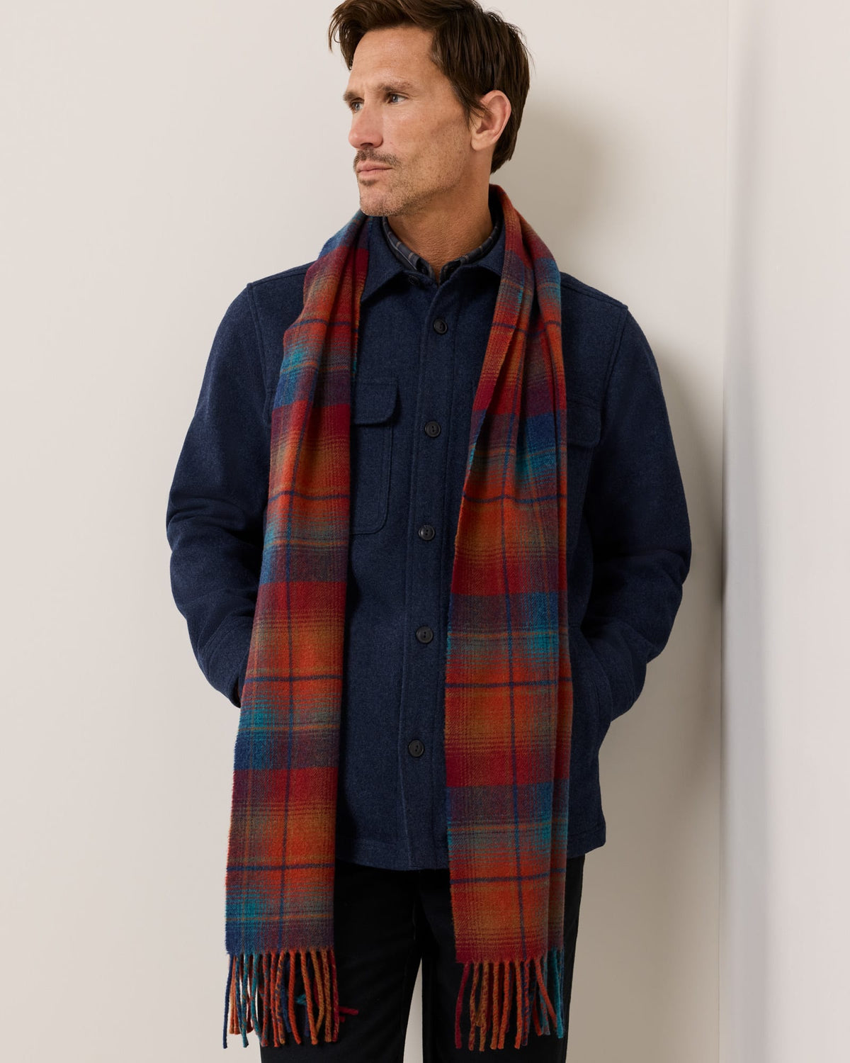 Pendleton Whisperwool Muffler in Maroon and Teal Plaid