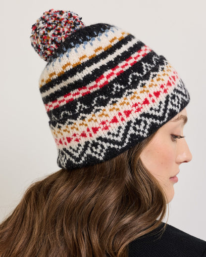 Pendleton Lambswool Beanie with Pom in Fairisle Black