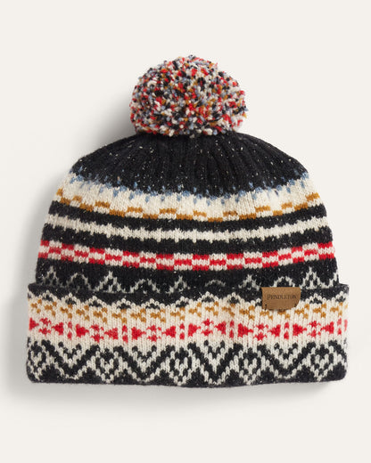 Pendleton Lambswool Beanie with Pom in Fairisle Black