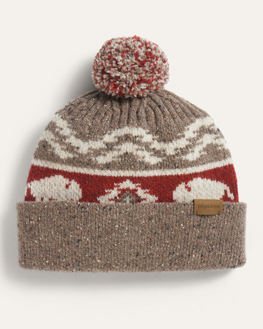 Pendleton Lambswool Beanie with Pom in Bison Brown
