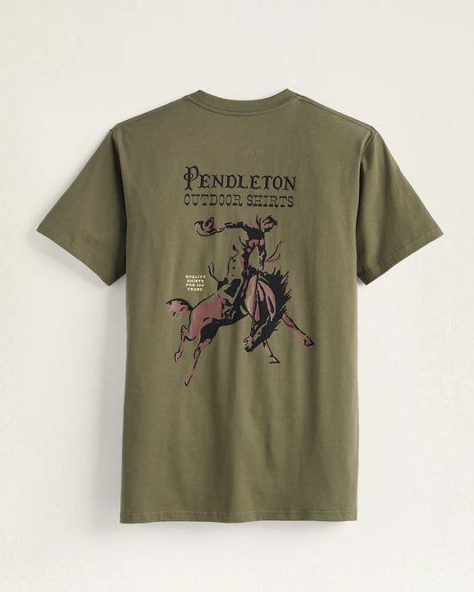 Pendleton Century Rodeo Graphic Tee in Army/ Brown