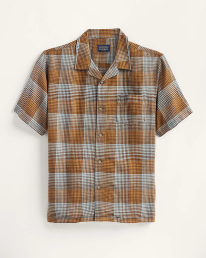 Pendleton Linen Camp Shirt in Blue Brown Ombre