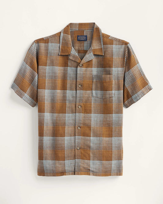 Pendleton Linen Camp Shirt in Blue Brown Ombre