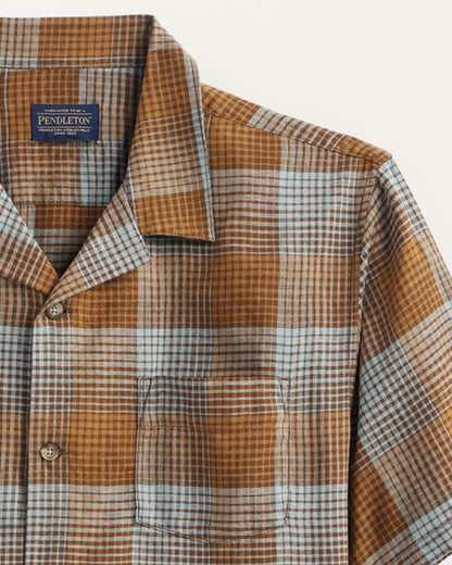 Pendleton Linen Camp Shirt in Blue Brown Ombre