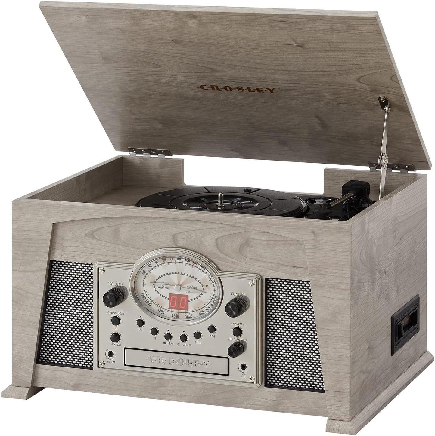 Crosley Medley 3-Speed Vinyl Record Player Turntable with Bluetooth, AM/FM Radio, CD Player, Cassette Deck, and Aux-in, Gray