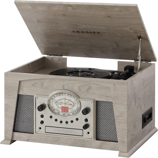 Crosley Medley 3-Speed Vinyl Record Player Turntable with Bluetooth, AM/FM Radio, CD Player, Cassette Deck, and Aux-in, Gray