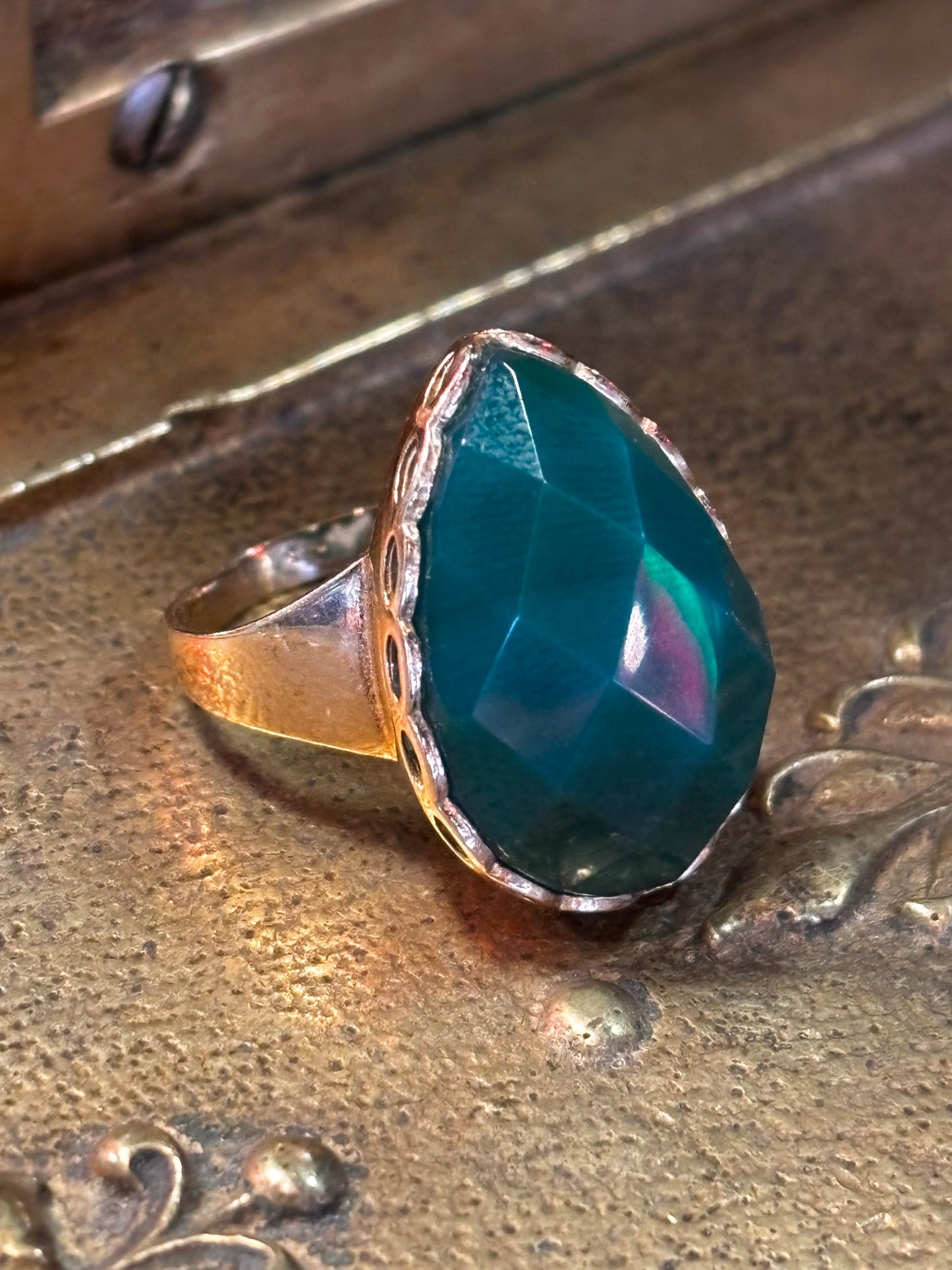 Gold plated Green Onyx gemstone Rings 925 Silver Band
