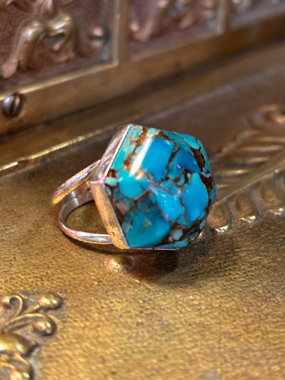 Jay King DTR 925 Sterling Silver Turquoise Bronze Octagon Statement Ring Size 7.5
