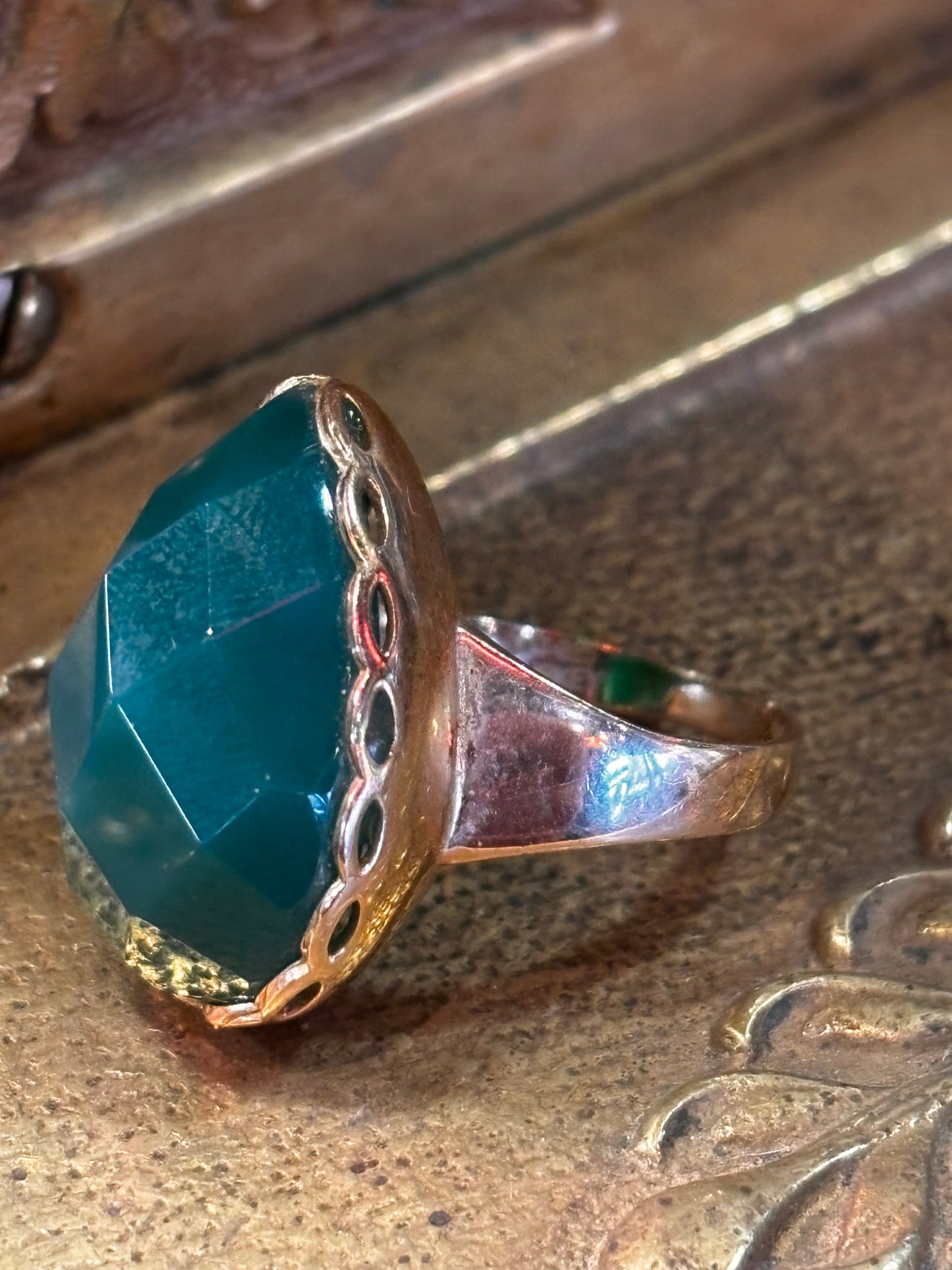 Gold plated Green Onyx gemstone Rings 925 Silver Band