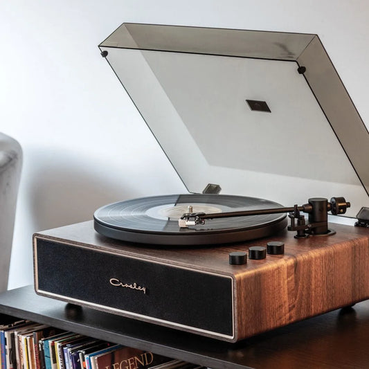 Crosley Stave 2-Speed Bluetooth Record Player Turntable with Built-in Speakers, Walnut